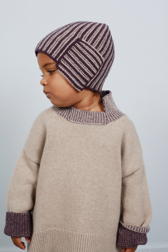 N°8 FISHERMAN RIB TWO-TONE PATCHED EARS BEANIE