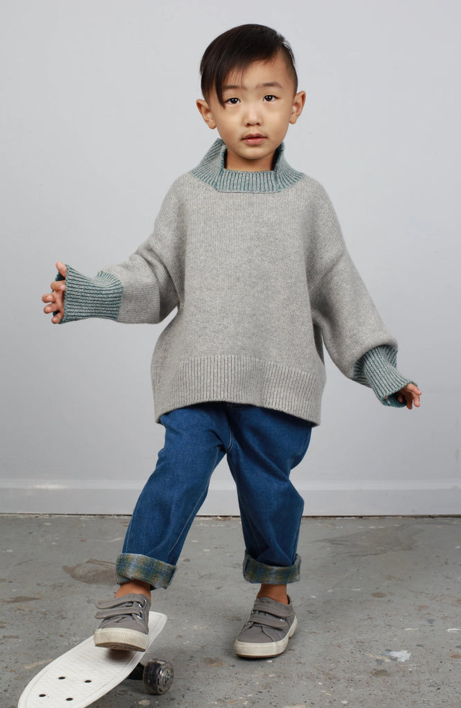 N°1 TWO-TONE PULLOVER WITH STAND-UP COLLAR